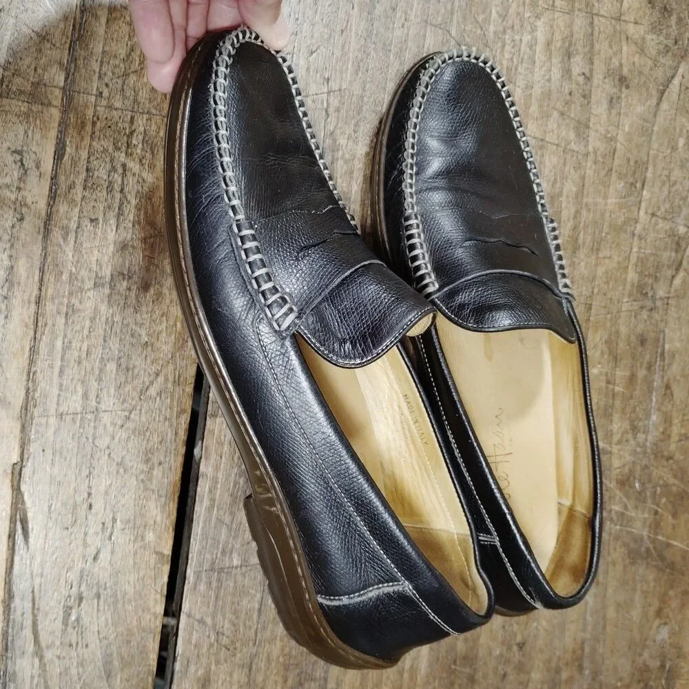 Cole Haan Sz 8 M Loafers Penny Shoes Slip On Black Pebbled Driving Moc